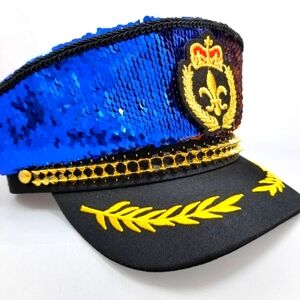 Captain Hat Sequin Fabric Royal Blue / Gold Mermaid Sequin